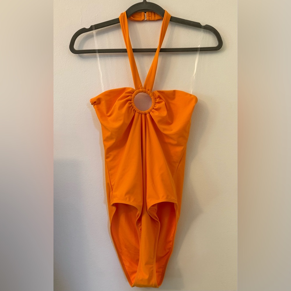 NWT Ramy Brook one piece swimsuit with keyhole Sidney apricot orange size L